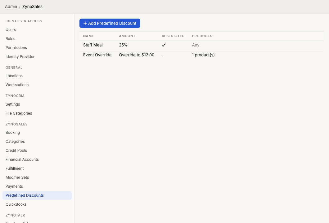 Discounts and Promo Codes page showing reusable sales discounts